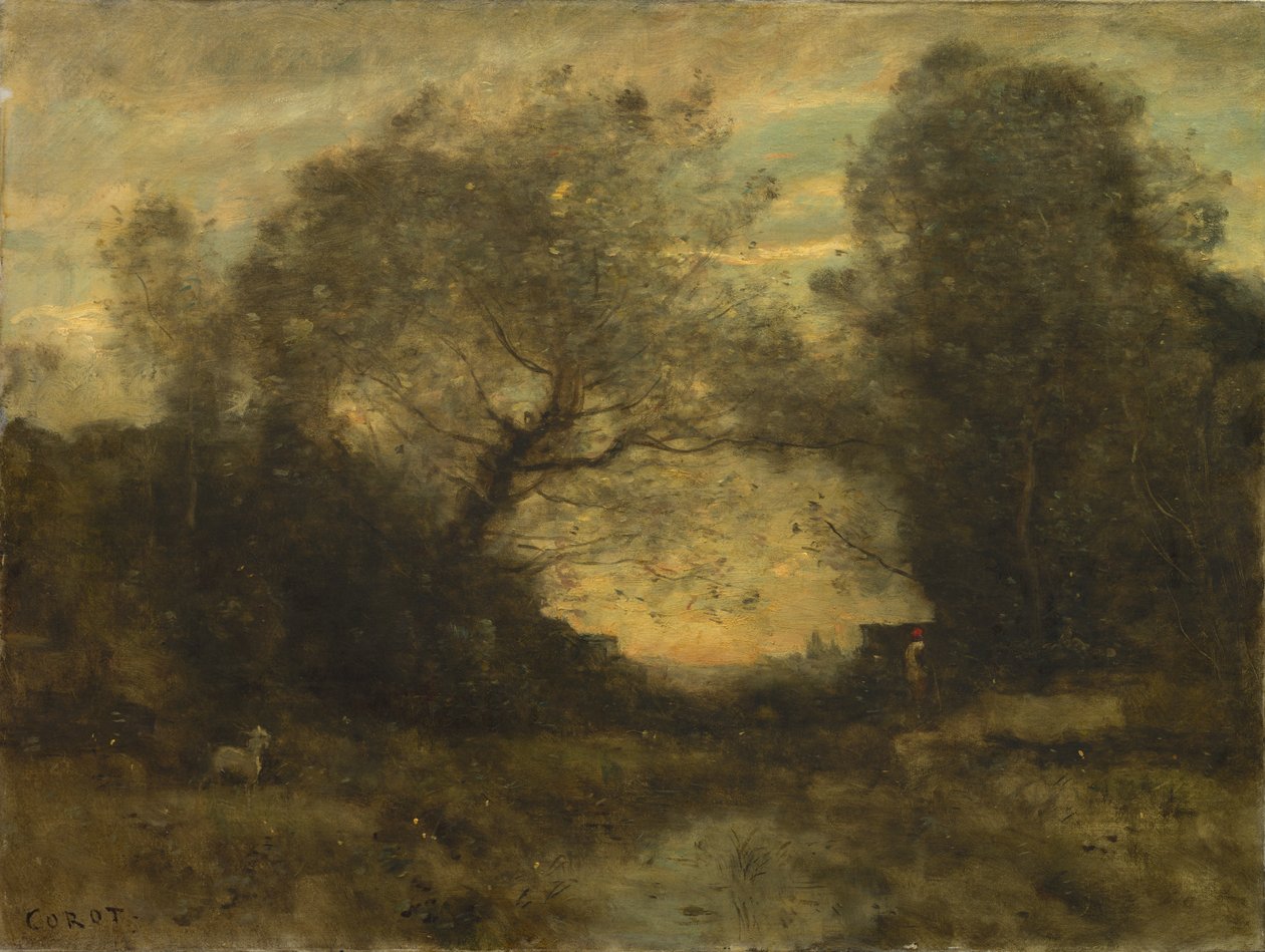 Dammen vid entrén av skogen, c.1860-75 av Jean Baptiste Camille Corot