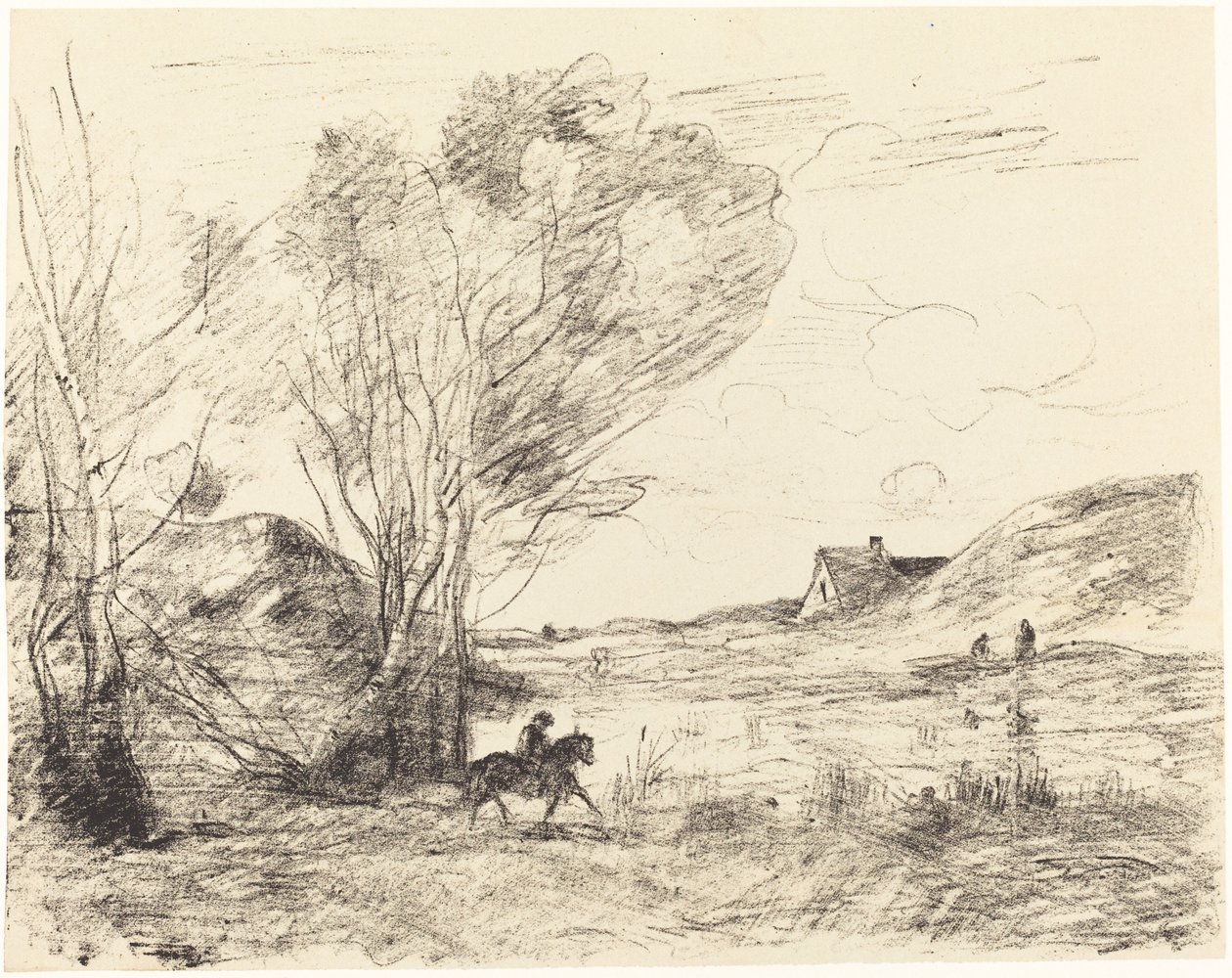 Ryttaren i vassen av Jean Baptiste Camille Corot