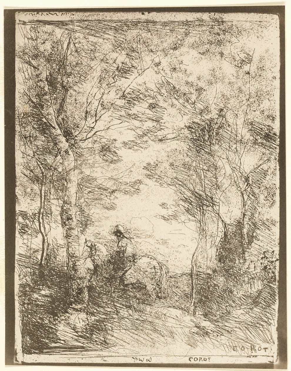 Ryttaren i skogen, liten tallrik av Jean Baptiste Camille Corot