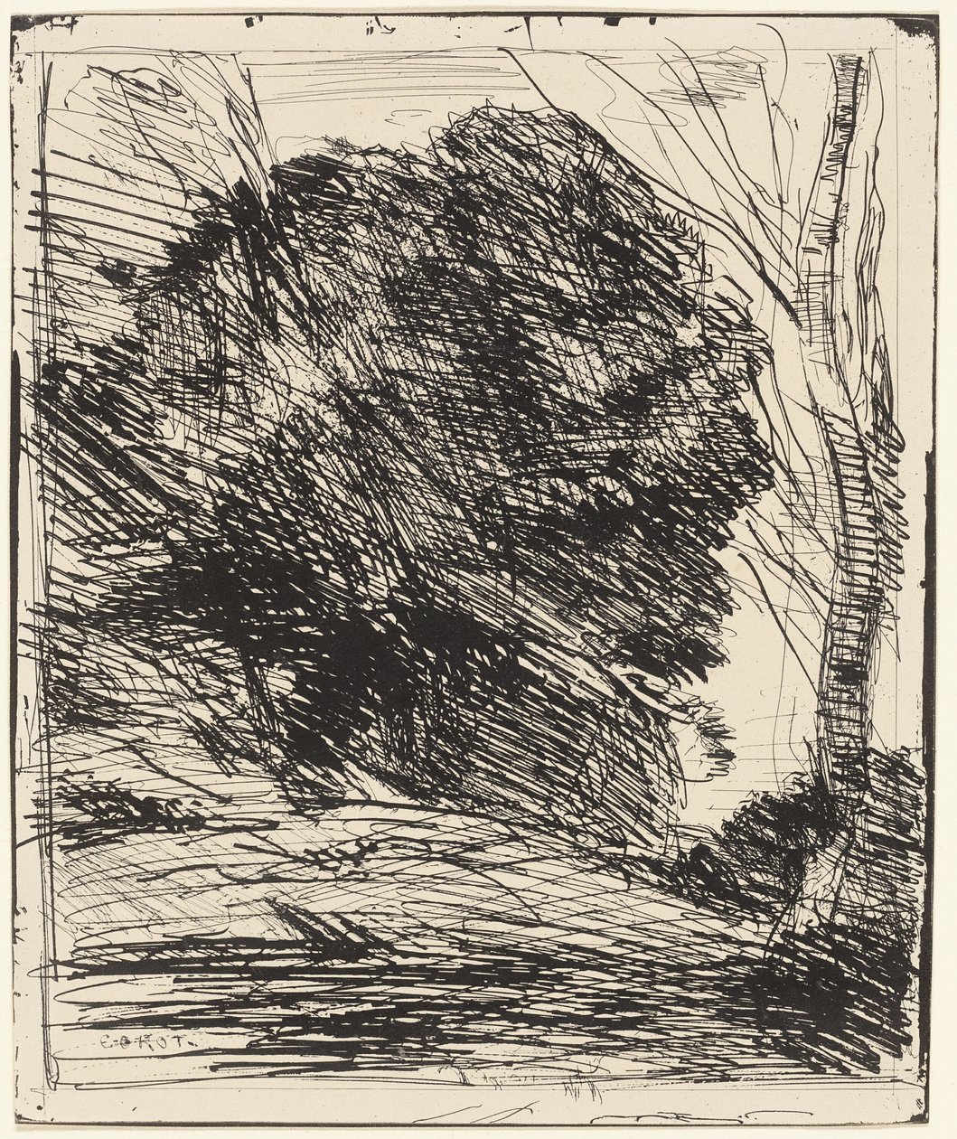Träd på en bergssida av Jean Baptiste Camille Corot