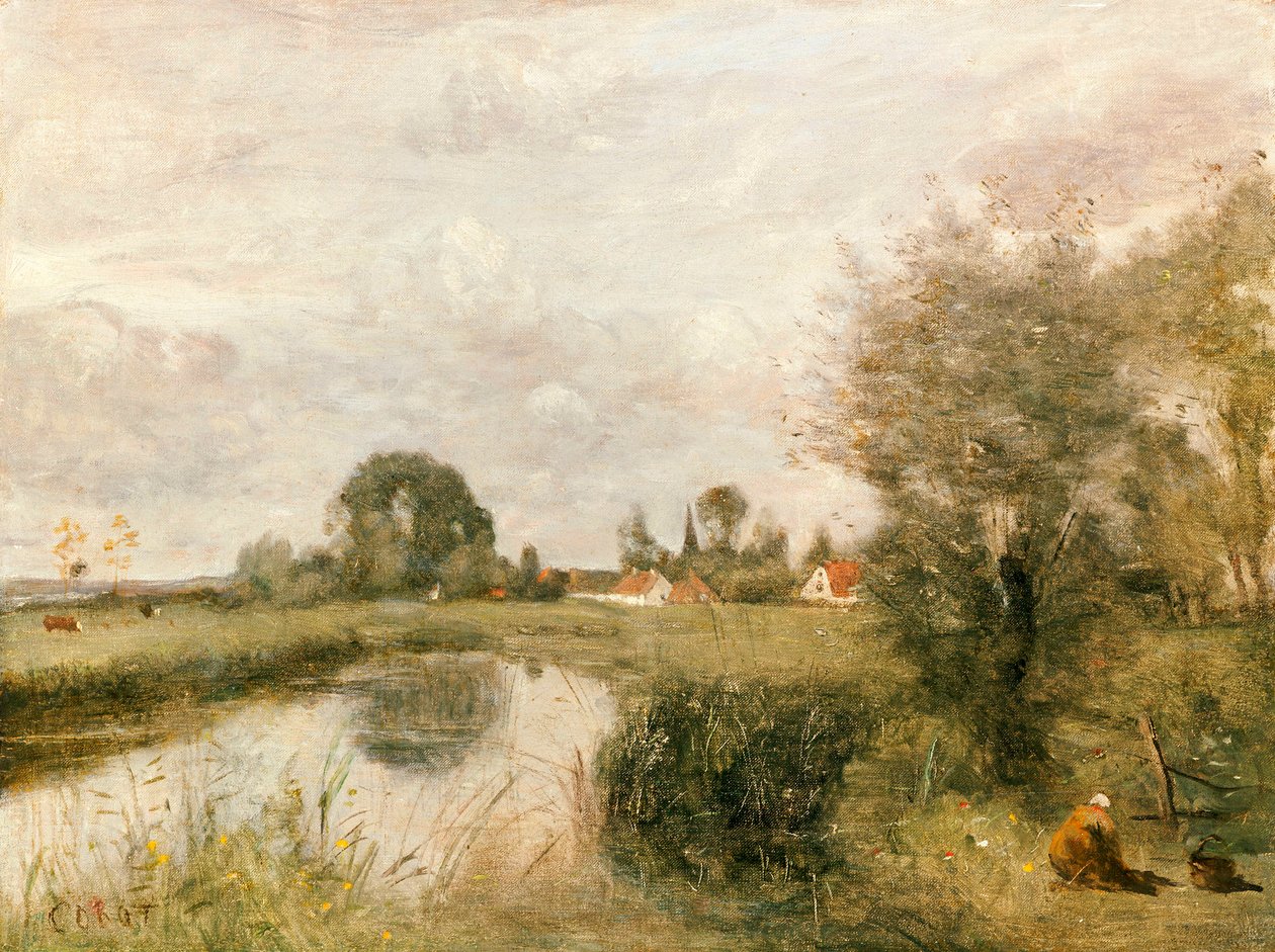 Utsikt över Arleux från Palluels träsk, 1873 av Jean Baptiste Camille Corot