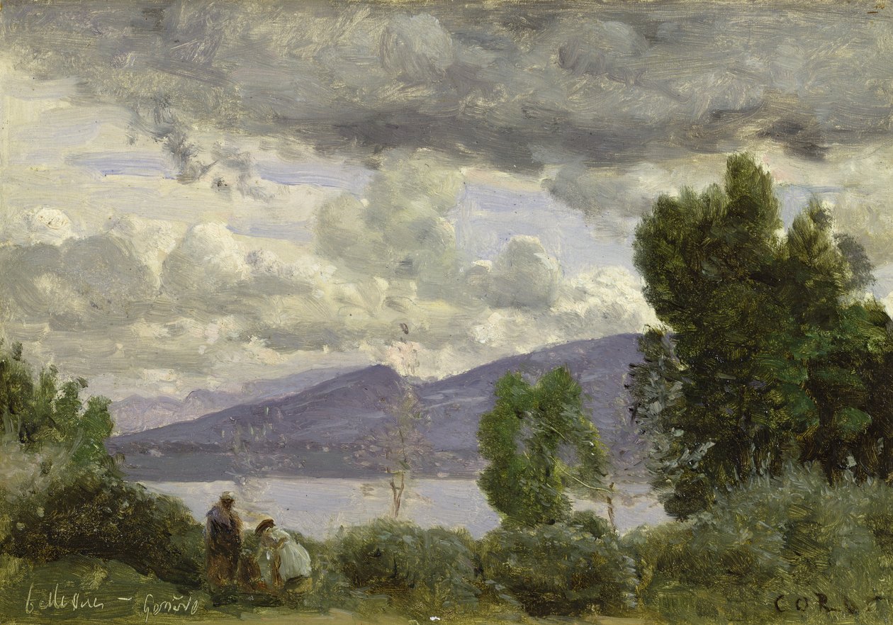 Utsikt över Chalet de Chenes, Bellvue, Genève, 1857 av Jean Baptiste Camille Corot