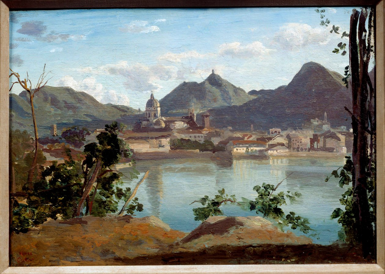 Utsikt över sjön och staden av Come Målning av Camille Corot (1796-1875) 1834 privat samling av Jean Baptiste Camille Corot