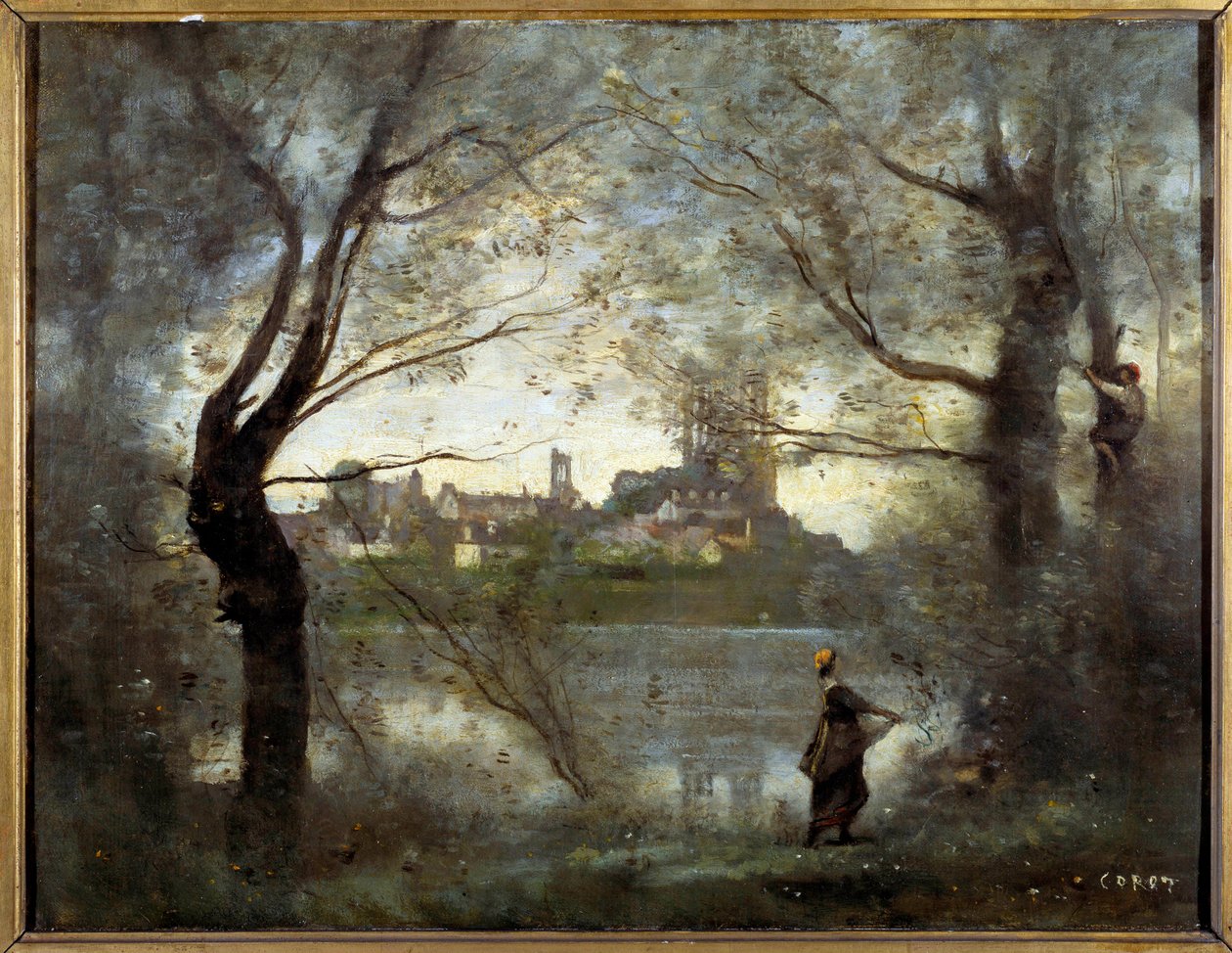 Vy över Mantes (Mantes-la-Jolie, Yvelines) Målning av Camille Corot (1796-1875) 1865 Sön. 0,42x0,55 m Reims, Konstmuseet av Jean Baptiste Camille Corot