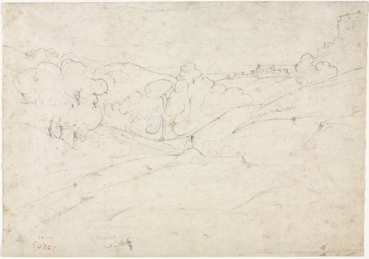 Utsikt över Marino recto, 1827. av Jean Baptiste Camille Corot