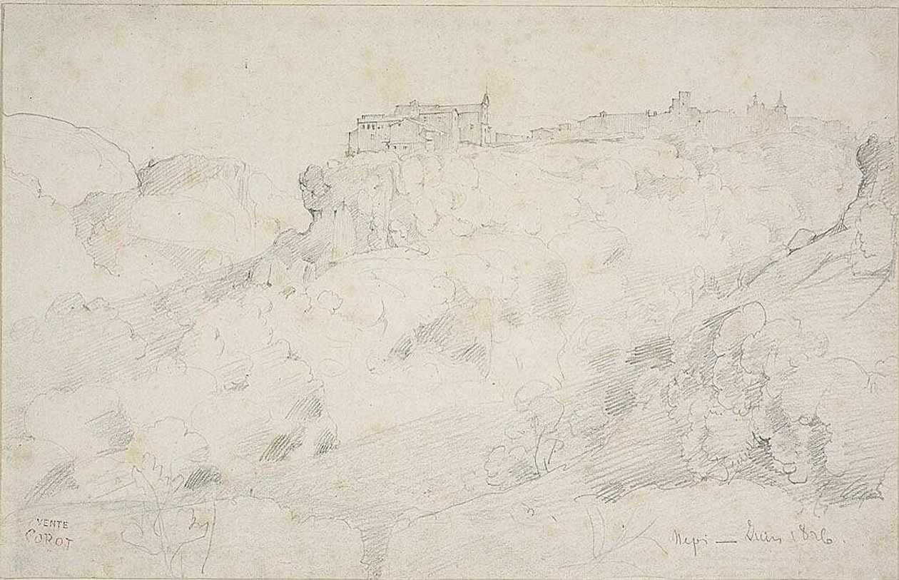 Utsikt över Nepi av Jean Baptiste Camille Corot