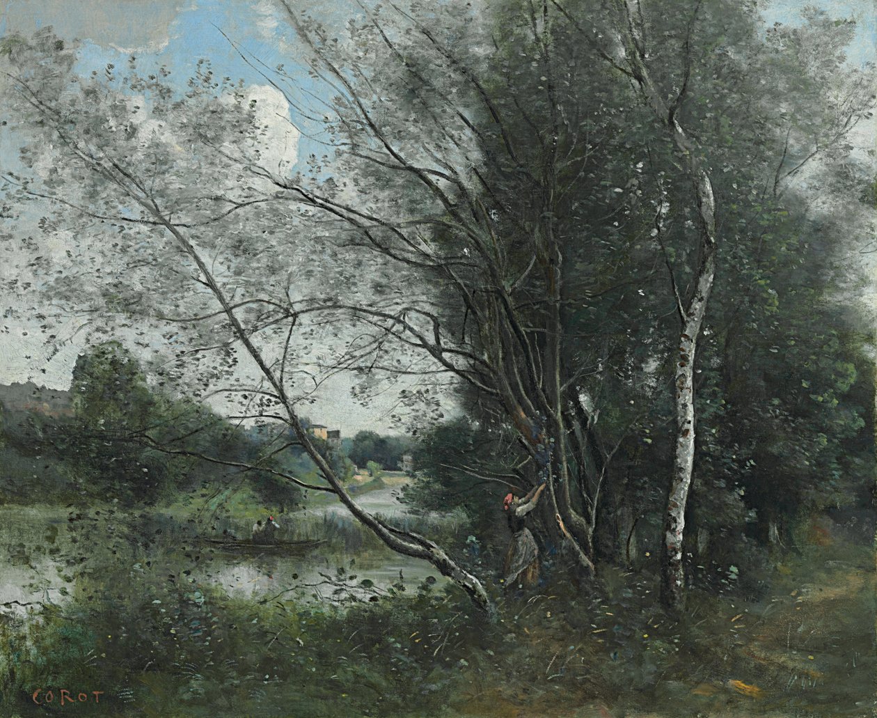 Ville-d"Avray, dammen med ett lutande träd; Ville-d"Avray, dammen med ett lutande träd, 1865-1870 av Jean Baptiste Camille Corot