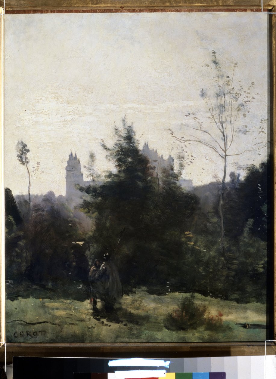 ""Utsikt över slottet Pierrefonds i Oise"" Målning av Camille Corot (1796-1875) Circa 1860 Pouchkine Museum, Moskva av Jean Baptiste Camille Corot