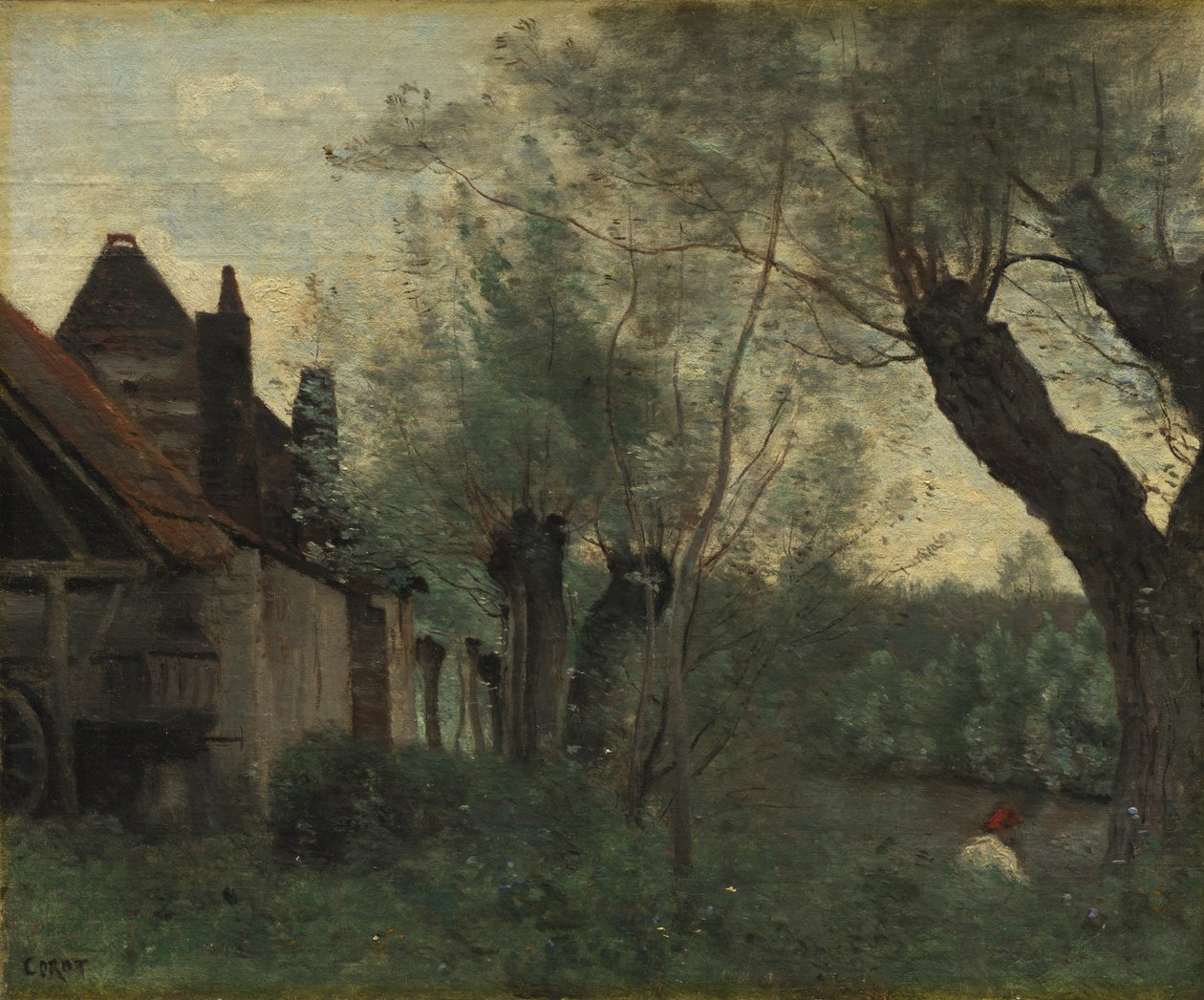 Pilar och bondgård i Sainte-Catherine-lès-Arras, 1871 av Jean Baptiste Camille Corot