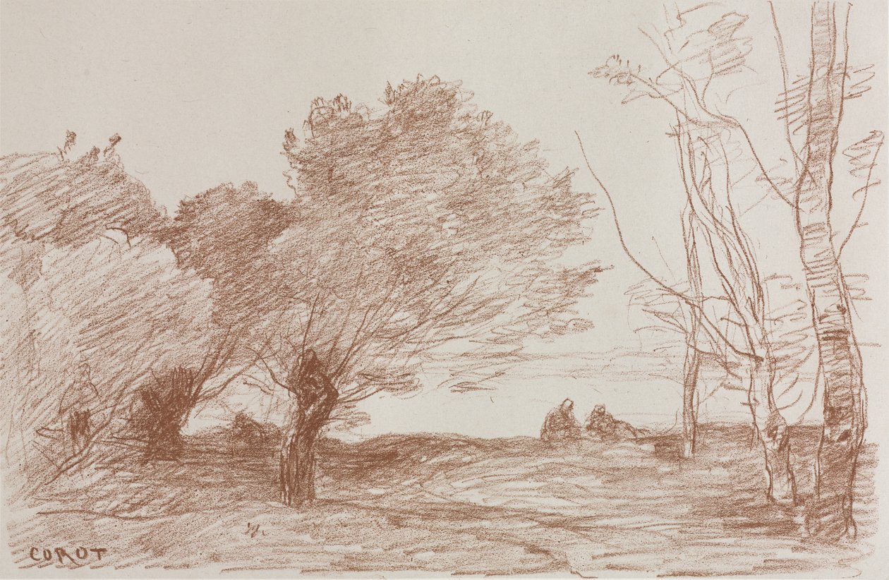 Pilar och poppel av Jean Baptiste Camille Corot
