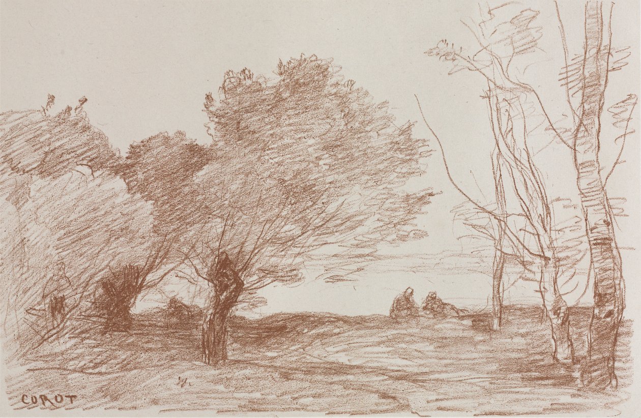 Pilar och poppel, 1871. av Jean Baptiste Camille Corot
