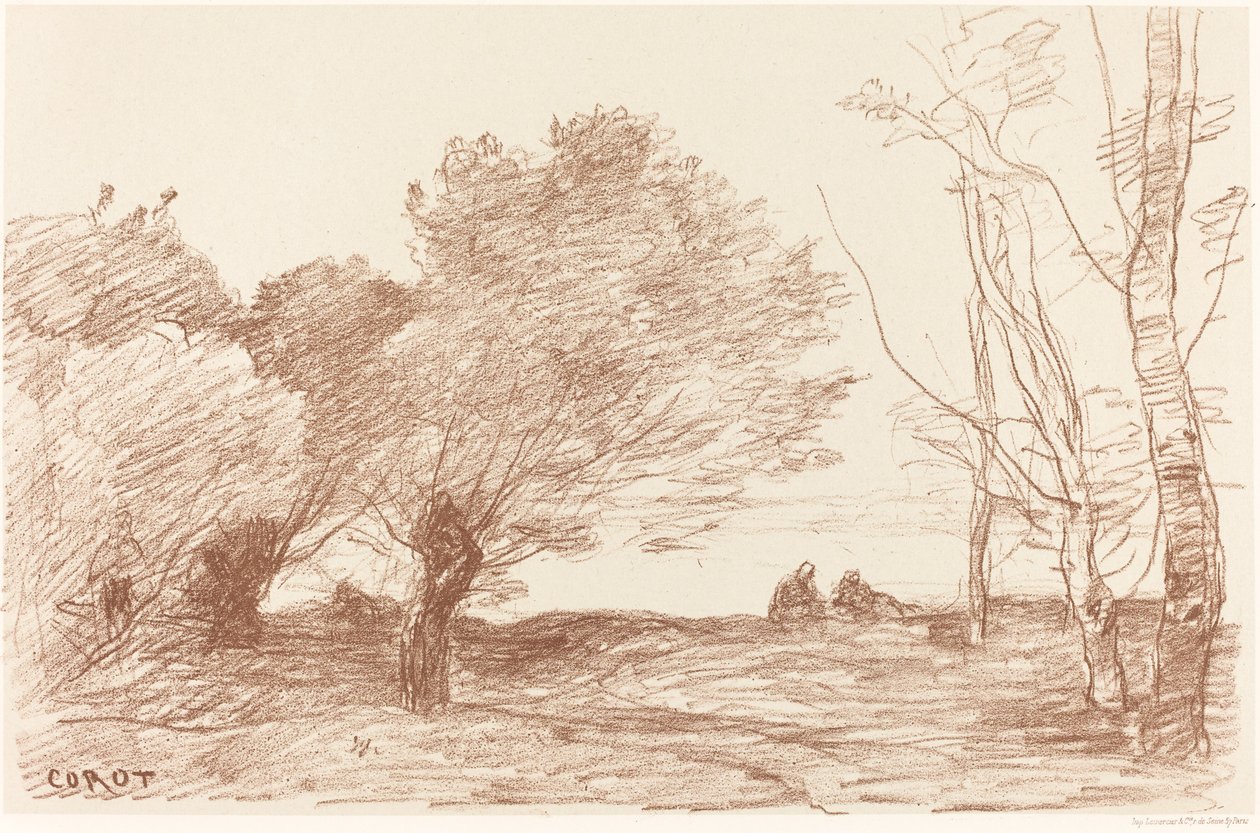 Sälgar och vita poppel (Saules et peupliers blancs) av Jean Baptiste Camille Corot