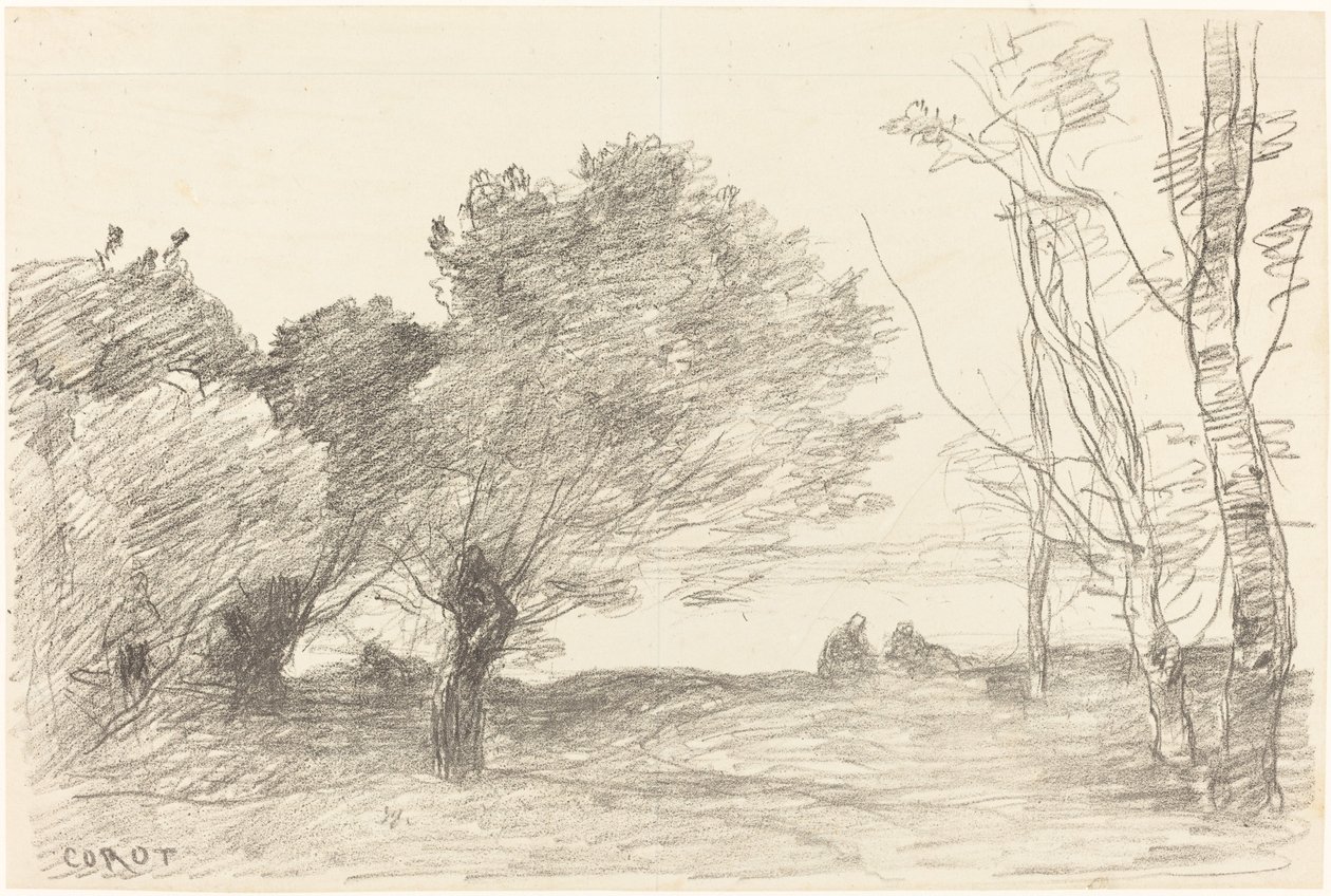 Sälgar och vita poppel (Saules et peupliers blancs) av Jean Baptiste Camille Corot