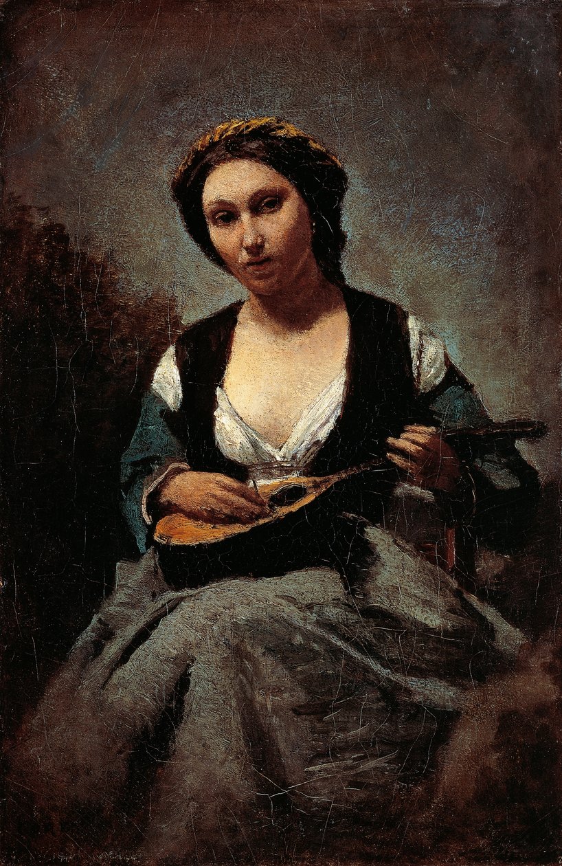 Kvinna med mandolin, av Jean-Baptiste-Camille Corot (1796-1875). av Jean Baptiste Camille Corot