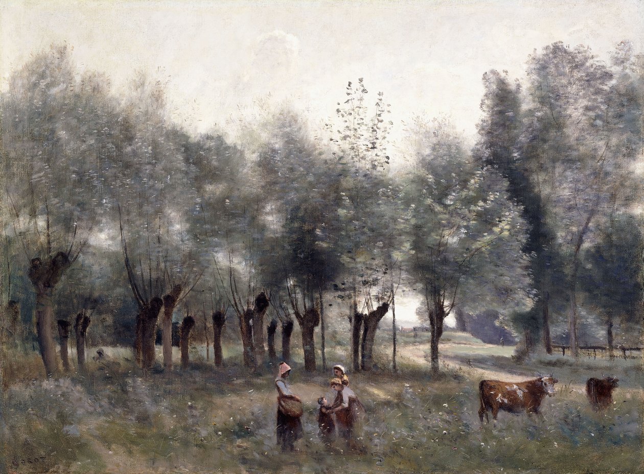 Kvinnor i ett fält av pilar, 1860-65 av Jean Baptiste Camille Corot