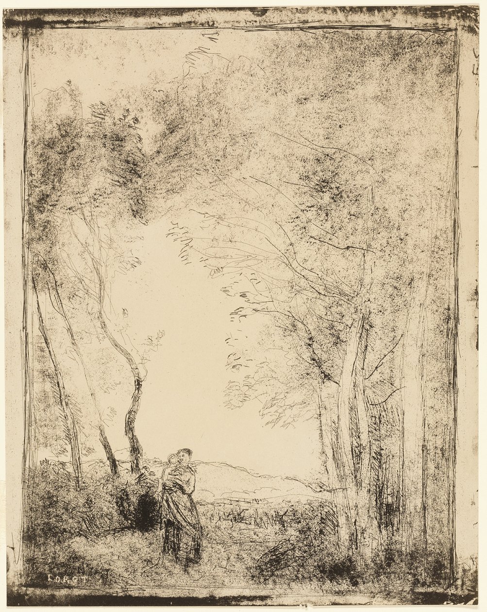 Ung mamma vid skogsbrynet av Jean Baptiste Camille Corot