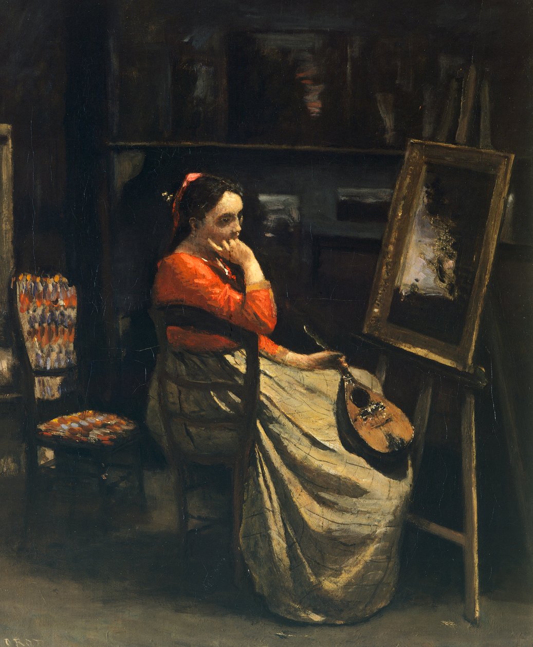Ung kvinna med mandolin (Atelier la mandoline) av Jean-Baptiste Camille Corot (1796-1875) av Jean Baptiste Camille Corot