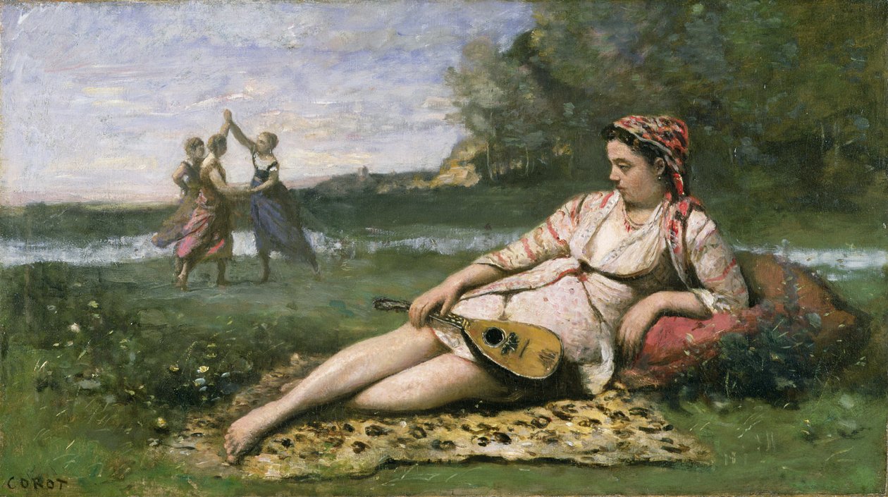 Unga kvinnor från Sparta (eller Gypsy Reclining) ca 1868-70 av Jean Baptiste Camille Corot