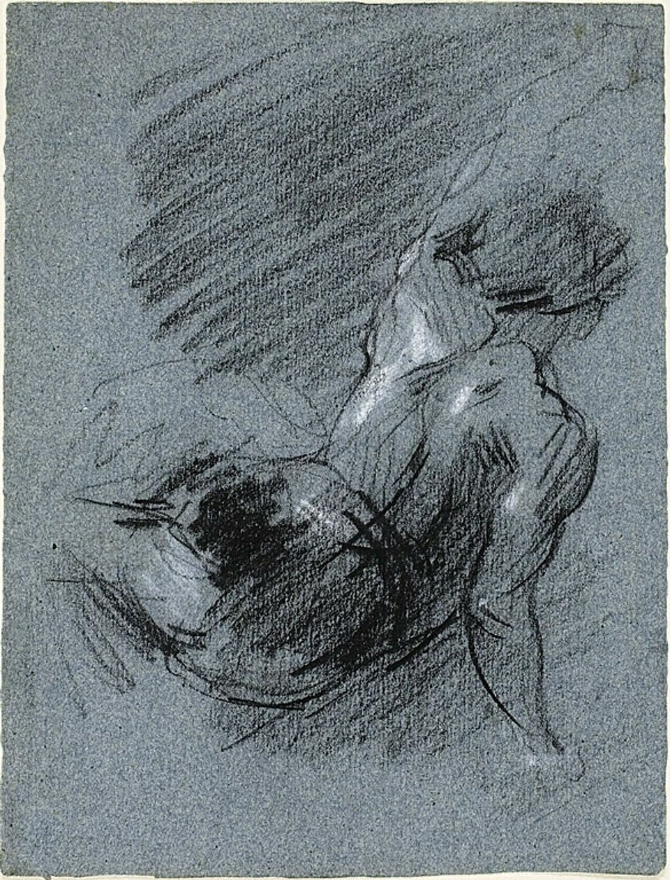 Bakifrån av sittande figur som lyfter vänster arm av Jean Baptiste Carpeaux