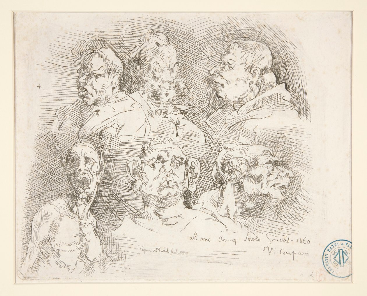 Skisser av groteska huvuden av Jean Baptiste Carpeaux