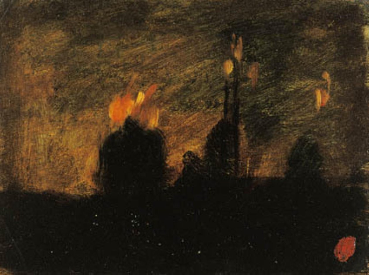 Nattstämning med bränder i St-Vast-là-haut nära Valenciennes av Jean Baptiste Carpeaux