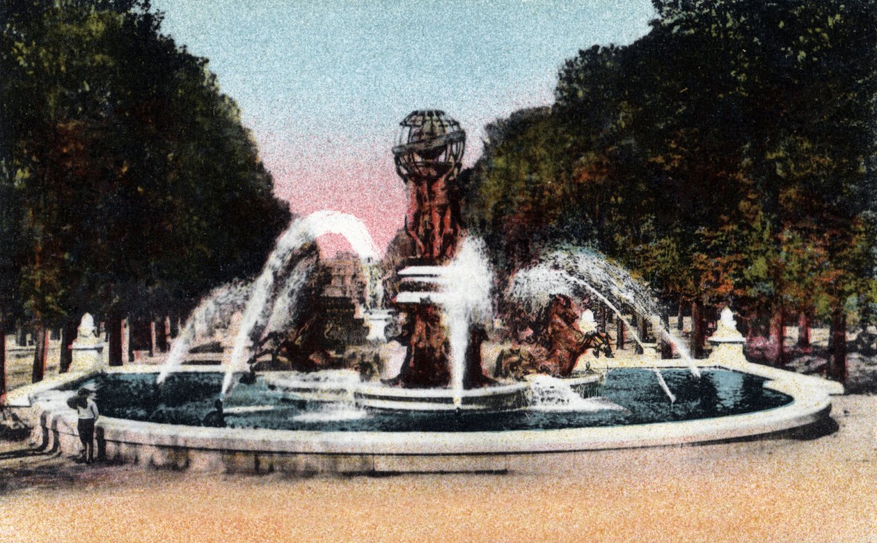 Paris: utsikt över fontänen i de fyra delarna av världen (fyra delar av världen), eller fontänen i observatoriet eller Carpeaux-fontänen på Place Camille Jullian, Jardin du Luxembourg, byggd mellan 1867 och 1874 av arkitekten Gabriel Davioud ( 1824 av Jean Baptiste Carpeaux