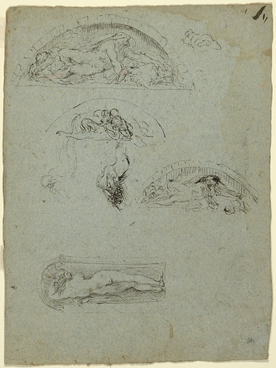 Stående figur i en nisch och studier för Ugolino-gruppen, 1857-58 av Jean Baptiste Carpeaux