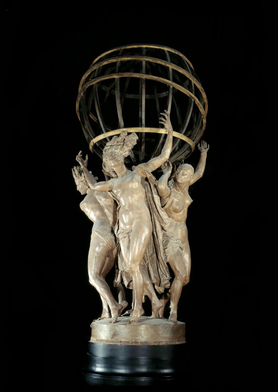 De fyra delarna av världen som stödjer den terrestra skulpturen av Jean Baptiste (Jean-Baptiste) Carpeaux (1827-1875) 1800-talets Paris, Musee d