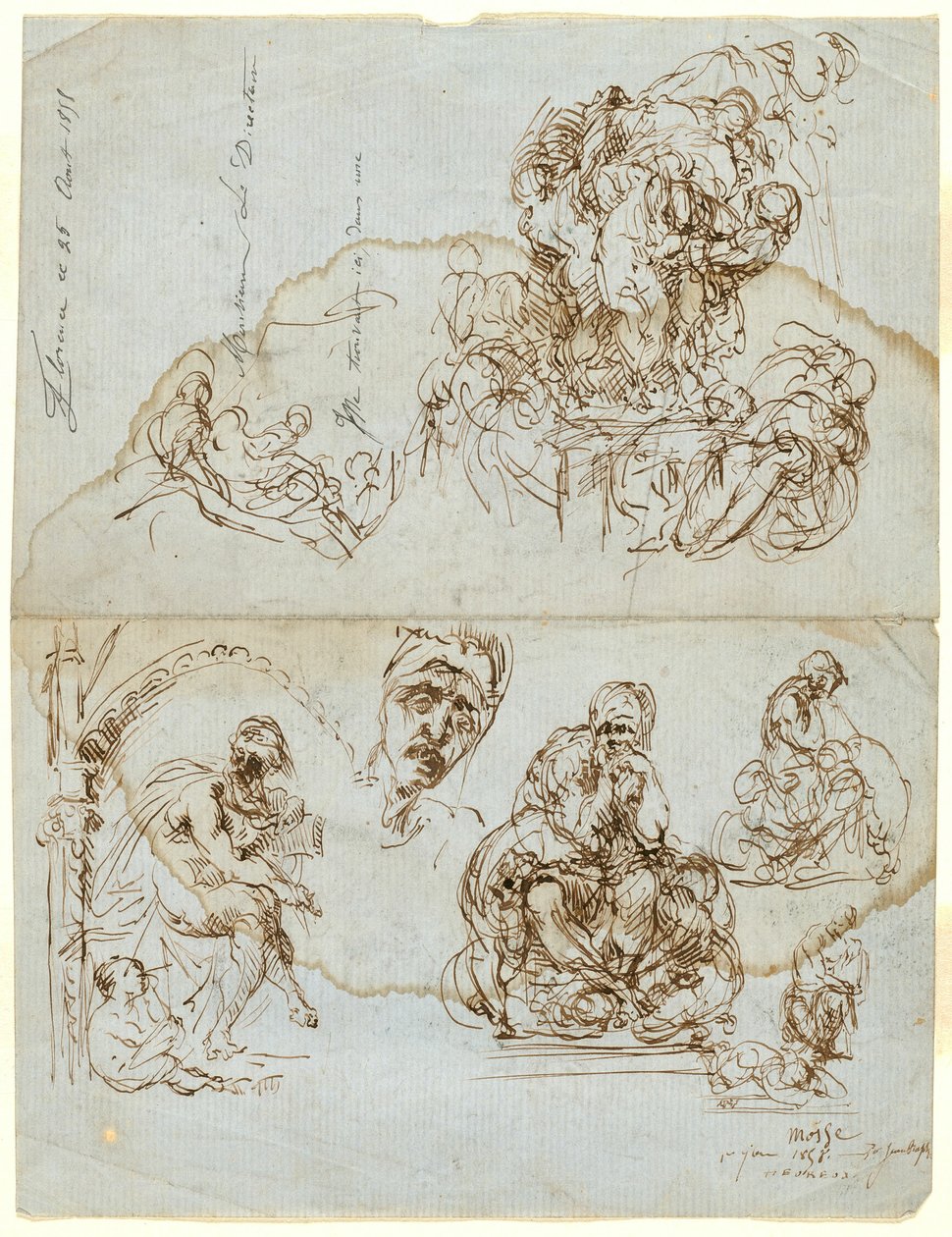 Oavslutat brev med studier för Ugolinogruppen av Jean Baptiste Carpeaux
