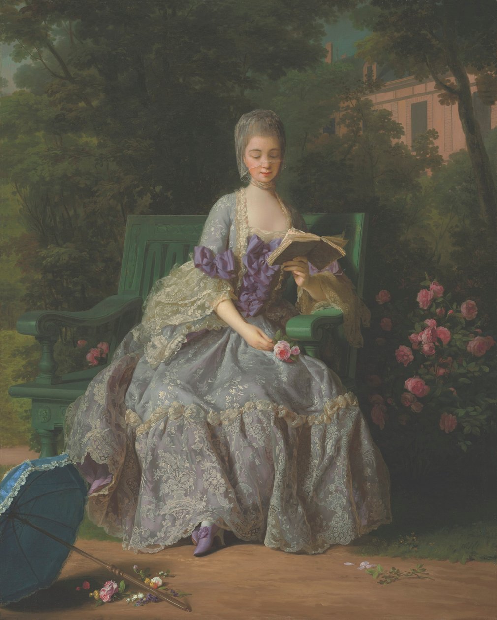 Porträtt av Marie Thérèse Louise av Savojen, prinsessan av Lamballe (1749-1792), sittande i helfigur, i lila klänning av Jean Baptiste Charpentier the Elder