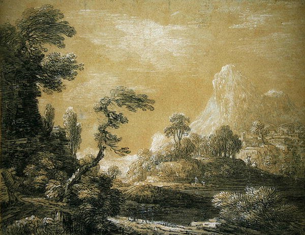 Ett klassiskt landskap (grafit och krita på papper) av Jean Baptiste Claude Chatelain