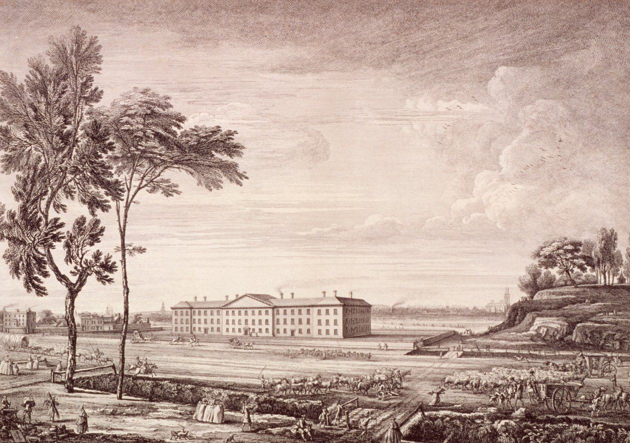 Utsikt över London Hospital i Whitechapel Road, 1753 av Jean Baptiste Claude Chatelain
