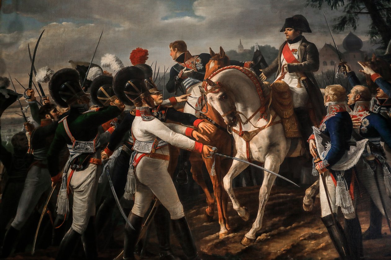 Bonaparte Haranguing den bayerska och Württembergska armén i Abensberg av Jean Baptiste Debret
