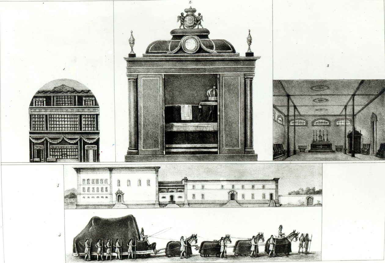 Kejsar Leopolds begravningsprocession och monument, från "Voyage Pittoresque et Historique au Bresil", av Jean Baptiste Debret