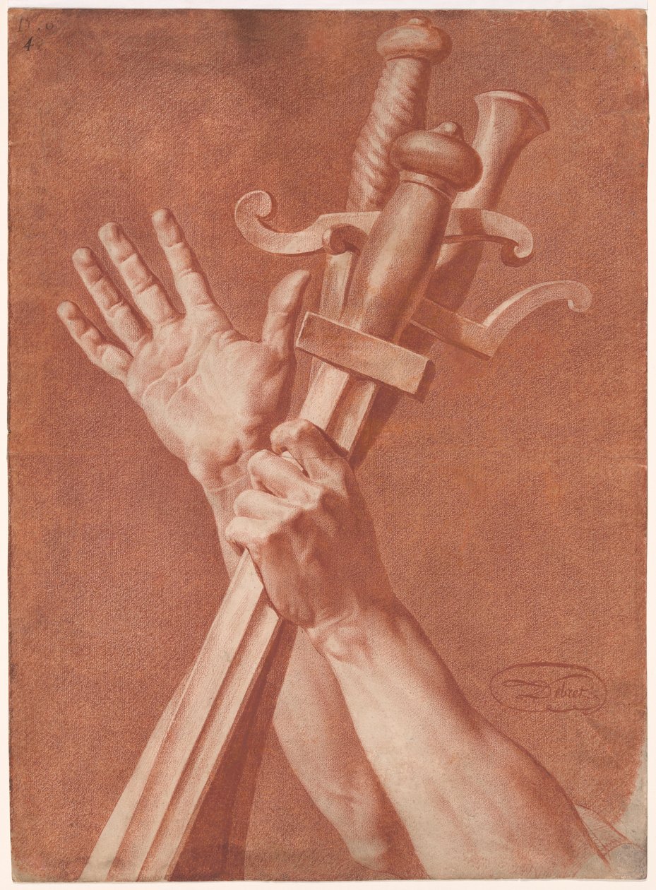 Horatius händer från The Oath of the Horatii av Jean Baptiste Debret