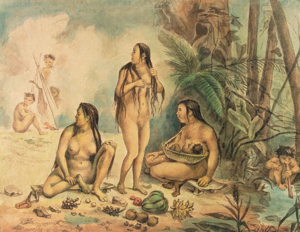 Ursprungsbefolkning i Cantagalo, ca 1826 (akvarell på papper) (se även 177054) av Jean Baptiste Debret
