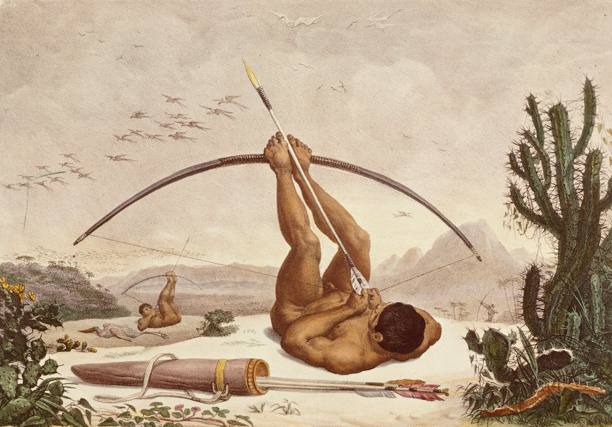 Infödda bågskyttar, illustration från resorna i det inre av Brasilien av Jean Baptiste Debret