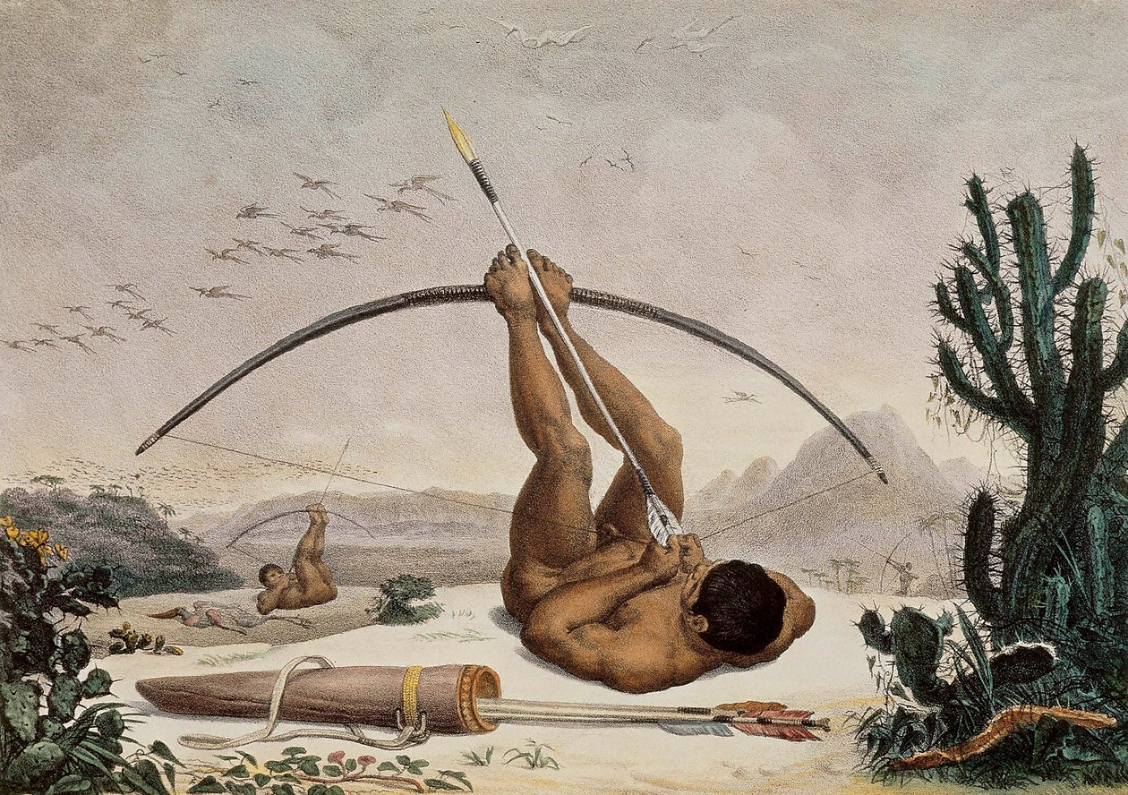 Infödda bågskyttar, illustration från resorna i det inre av Brasilien, 1834 av Jean Baptiste Debret