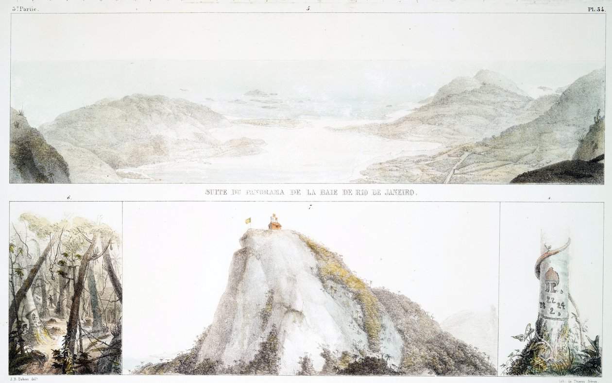 Panorama över Rio de Janeirobukten (handfärgad litho) av Jean Baptiste Debret