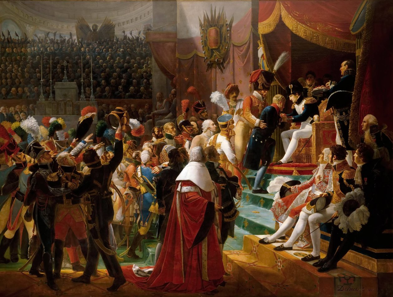 Första utdelningen av hederslegionens utmärkelser i Invalidekyrkan, 14 juli 1804 av Jean Baptiste Debret