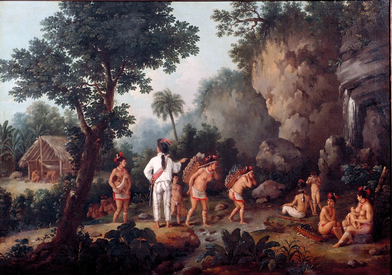 Slaveri; ""slavjakt""" indiska familjer (från Brasilien?) tas av slavhandlare. Målning av Jean Baptiste Debret (1768-1848). Olja på duk. Museum of Sao Paulo, Brasilien. av Jean Baptiste Debret