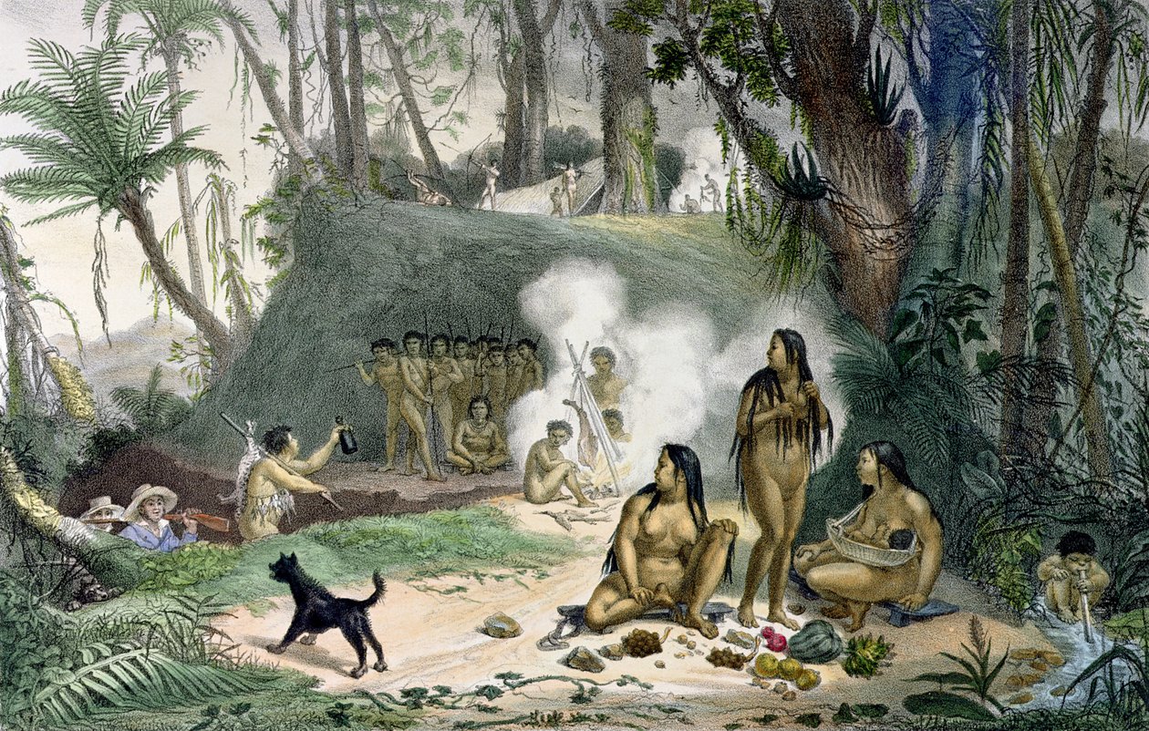 Village of Cabocles i Cantagalo, från "Picturesque and Historical Journey to Brazil", publicerad 1839 (se även 113079) av Jean Baptiste Debret
