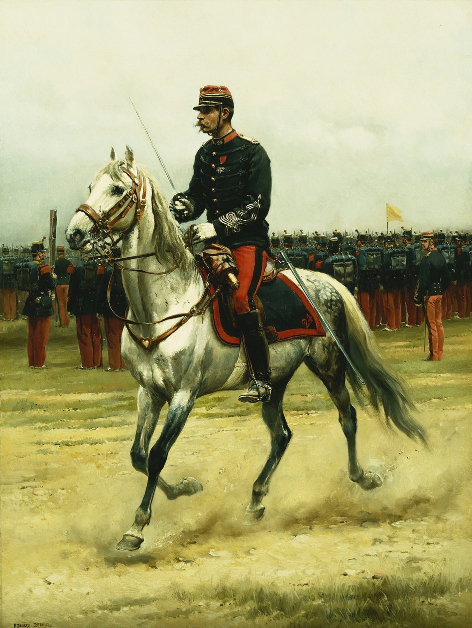 En kavalleriofficer passerar trupper, 1885 av Jean Baptiste Edouard Detaille