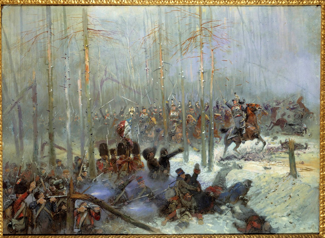 Rysslands fälttåg 1812: "" Ansvar för det sjunde slagskeppet av överste Dubois vid Berezina (Beresina) den 11/28/1812 i Ryssland"" Målning av Jean-Baptiste-Edouard (Jean Baptiste Edouard) Detaille (1848-1912) 1800-talet. Paris, Musee de l