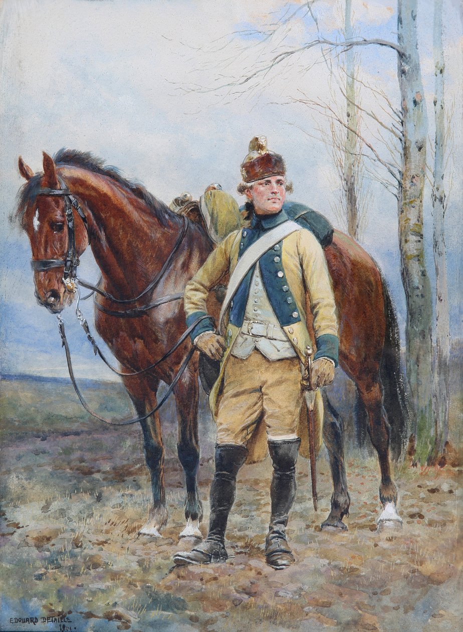 Draken av Legion de Flandres 1763-1766, 1901 (wc & gouache på papper) av Jean Baptiste Edouard Detaille