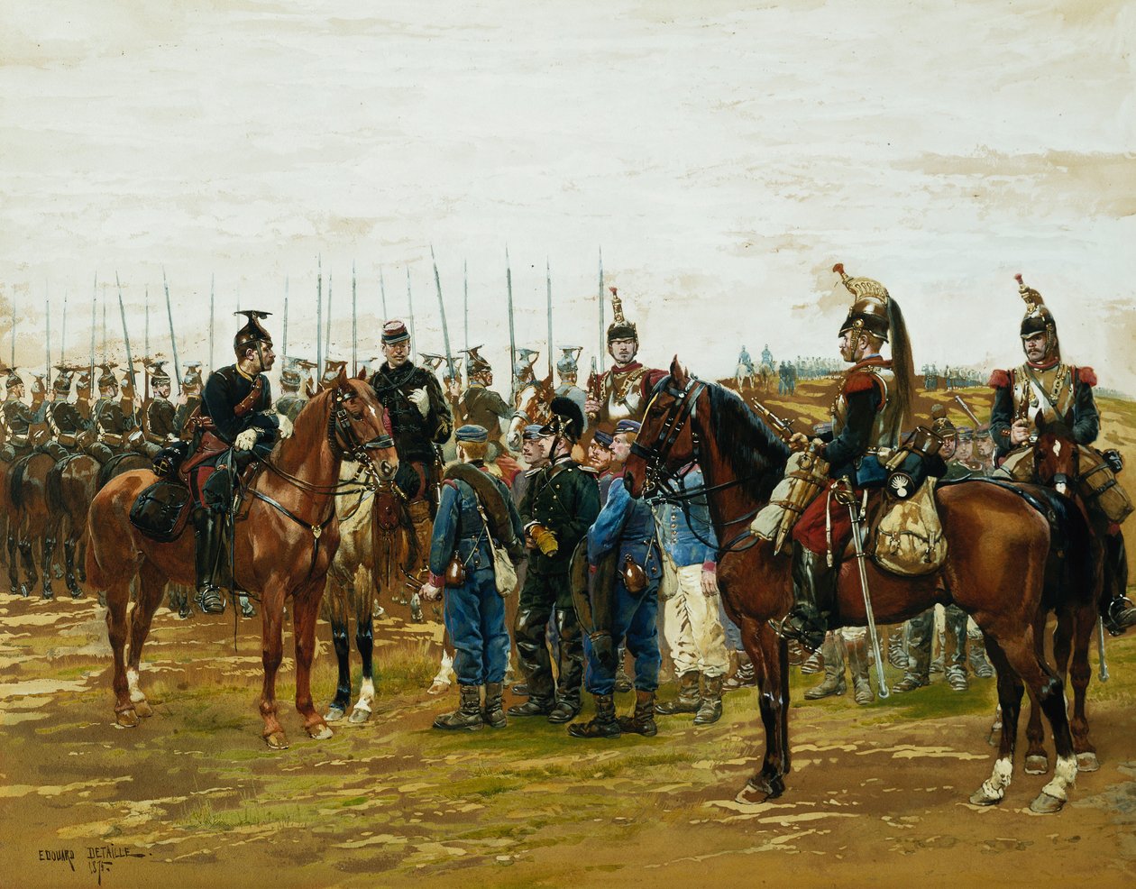 Franska kuirassier som håller bayerska soldater fångna, 1875 av Jean Baptiste Edouard Detaille