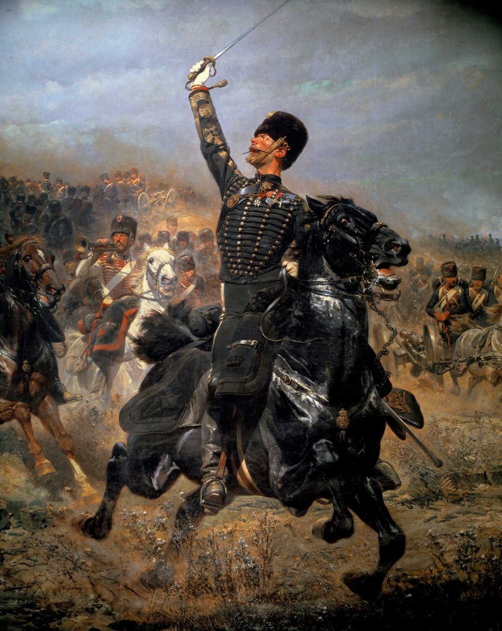 I batteri, kavalleriladdning (1870). Målning av Edouard Detaille (1848-1912) av Jean Baptiste Edouard Detaille