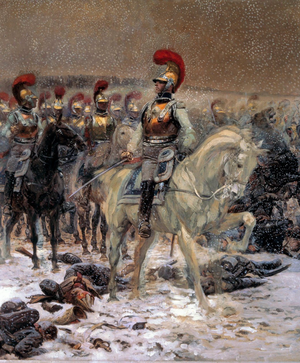 Ryska kampanjen 1812: "" Före attacken, karbinstolarna i Winkowo"" Målning av Jean-Baptiste-Edouard Detaille (1848-1912) 1800-talet 0,89x0,79 m Paris, Musee de l