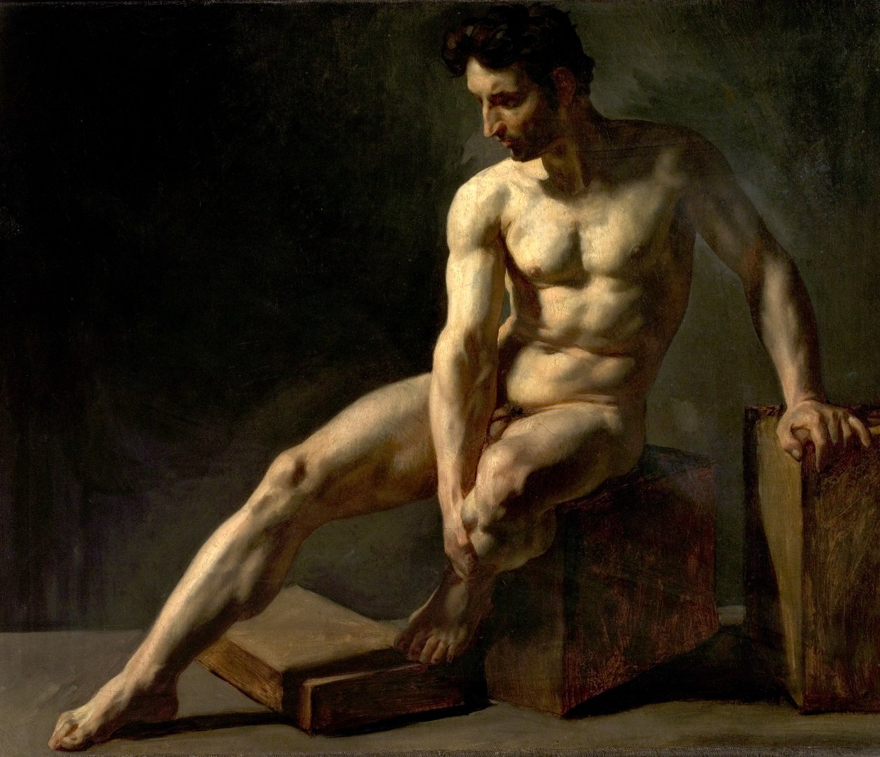 Sittande manlig naken av Jean Baptiste Edouard Detaille