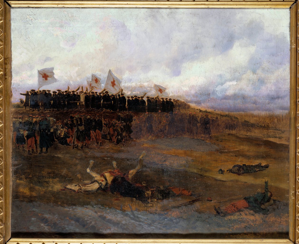Belägring av Paris 1870: "" bröderna i den kristna lärans skolor går mot slagfältet"" Målning av Edouard Detaille (1848-1912) 1872 Sön. 0,53x0,65 m av Jean Baptiste Edouard Detaille